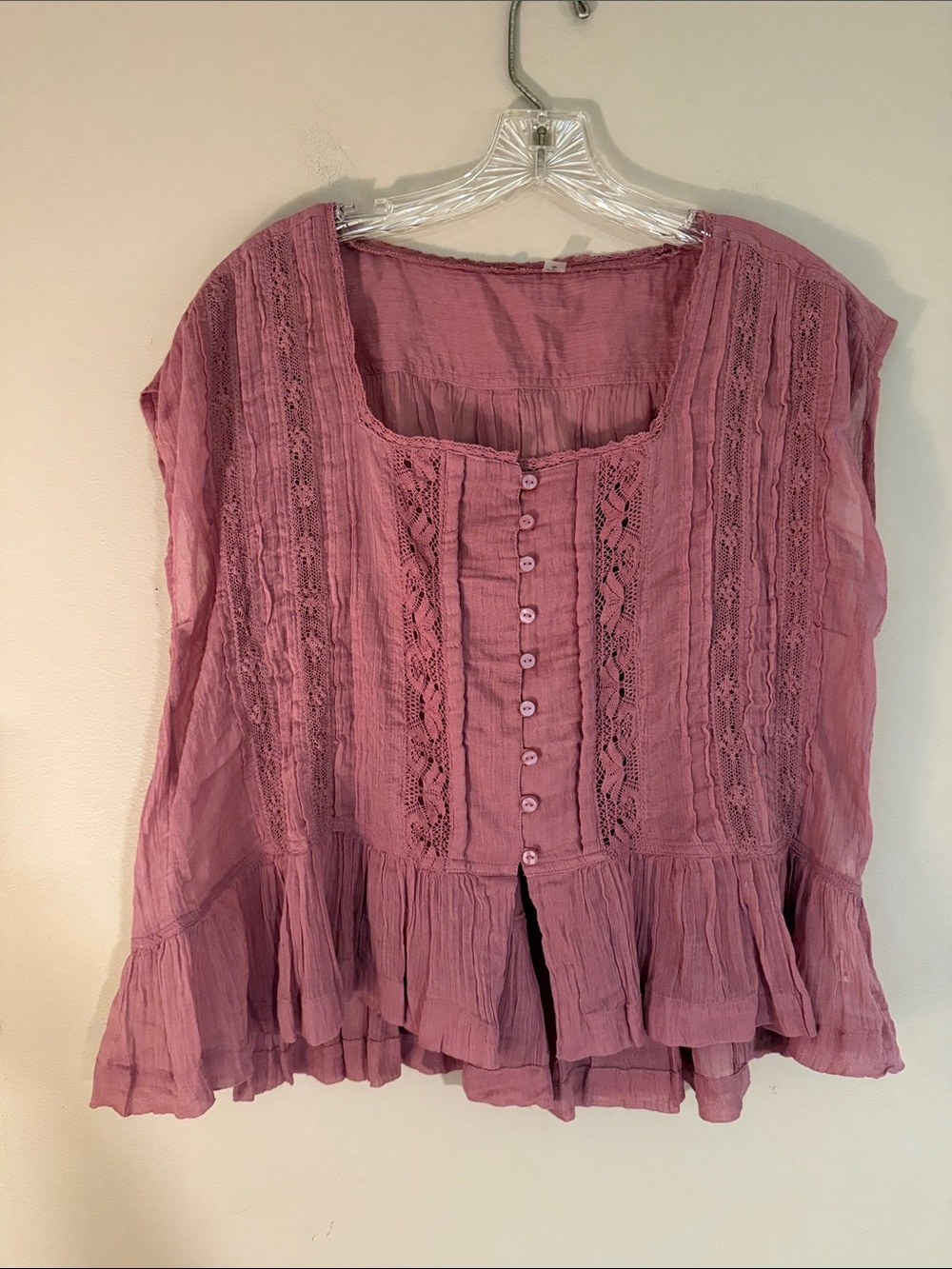 Free People Georgia Blouse XS Blush Pink Lace Boho Too